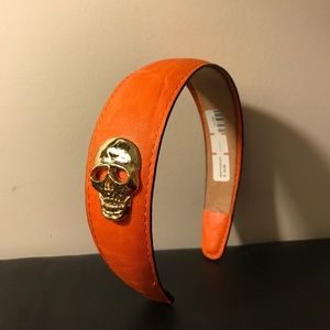 LF orange Leather Headband w Skull Embellishment